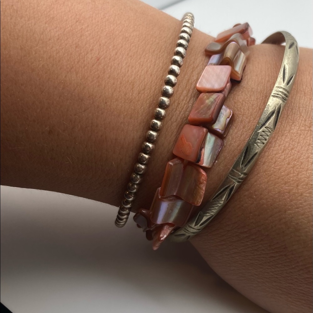 Pink Shells And Silver Bangle Bracelets - image 5